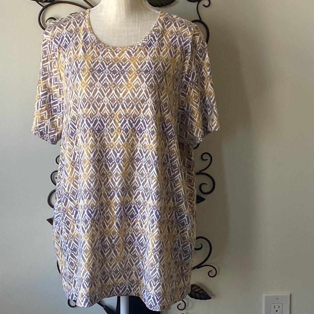 🔥2 for $15🔥 Coldwater Creek Crew Neck Tee   Cotton   Gold/Tan/Brown/White   3X